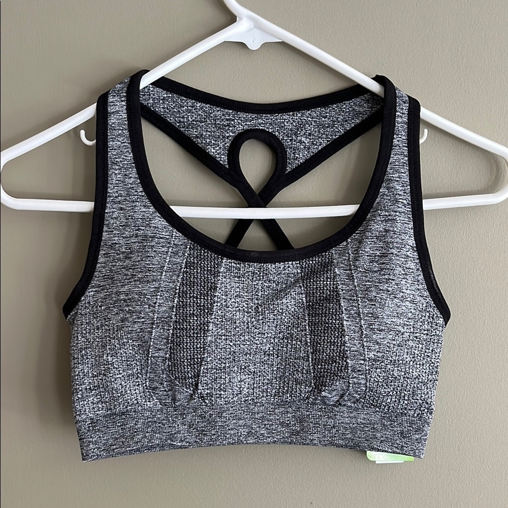 Athletic Works Gray and Black Sports Bra with Geometric Strap Design